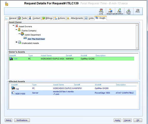 asset detail linked to request